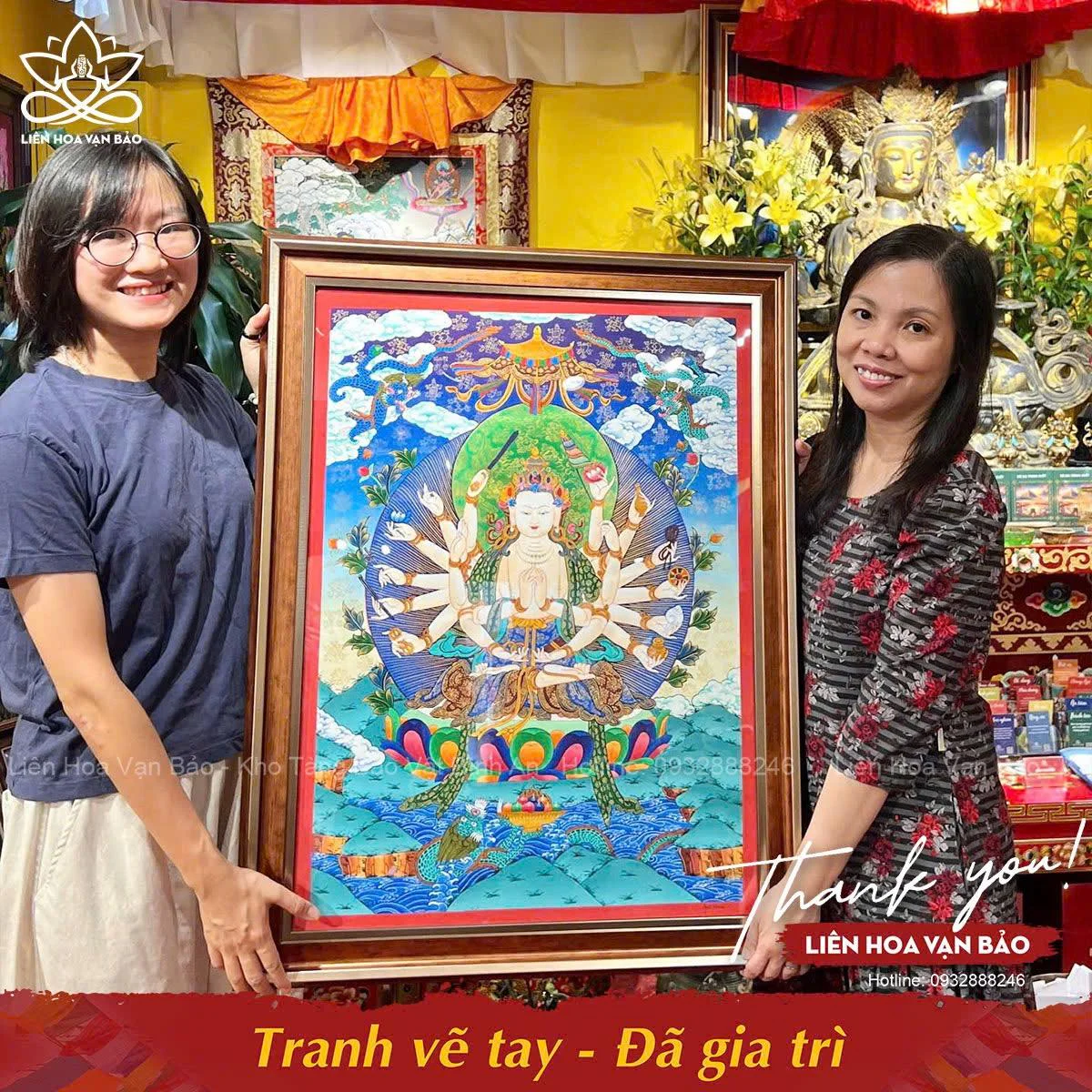 Tranh Nepal vẽ tay Đức Chuẩn Đề Phật Mẫu