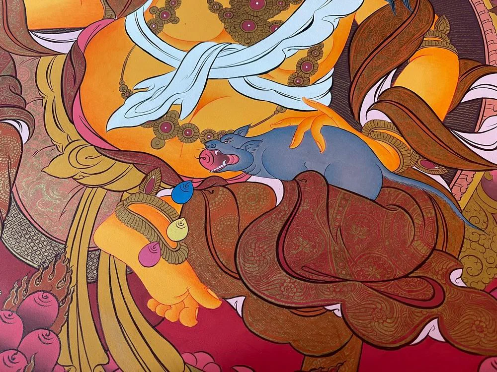 Thangka vẽ tay Nepal ngài Dzambala - Hình ảnh 4